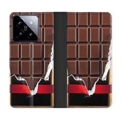 Housse cuir portefeuille Pour Xiaomi 14 Texture Trompe Oeil Chocolat