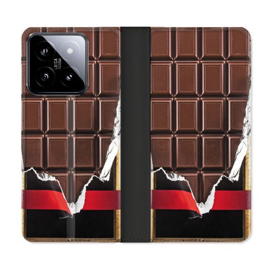 Housse cuir portefeuille Pour Xiaomi 14 Texture Trompe Oeil Chocolat