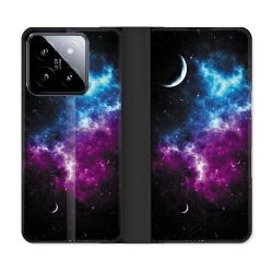 Housse cuir portefeuille Pour Xiaomi 14 Univers Bleu Violet