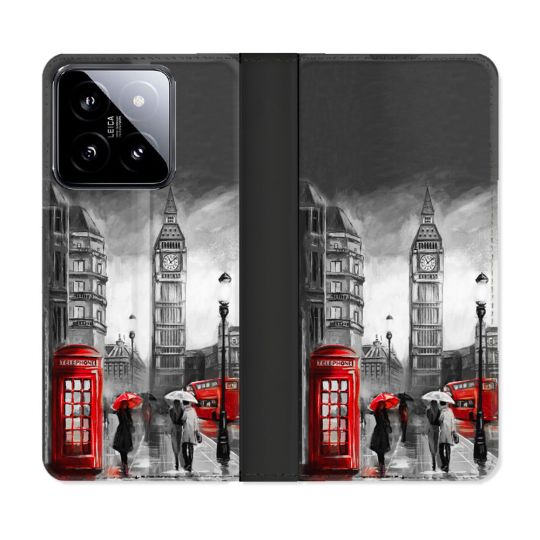 Housse cuir portefeuille Pour Xiaomi 14 Voyage Angleterre Londres Vintage