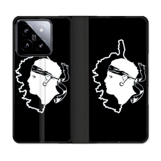 Housse cuir portefeuille Pour Xiaomi 14 Voyage Corse Noir