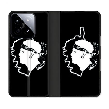Housse cuir portefeuille Pour Xiaomi 14 Voyage Corse Noir