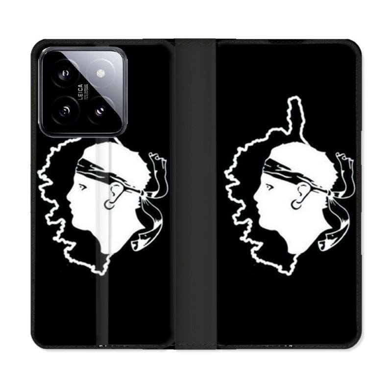Housse cuir portefeuille Pour Xiaomi 14 Voyage Corse Noir