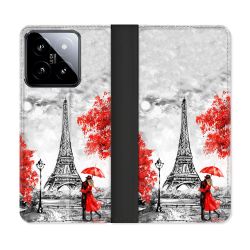 Housse cuir portefeuille Pour Xiaomi 14 Voyage France Paris Rouge