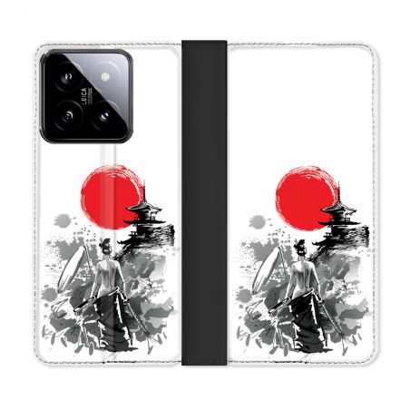 Housse cuir portefeuille Pour Xiaomi 14 Voyage Japon Femme