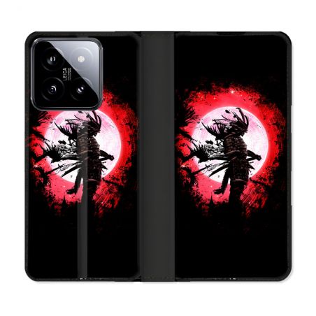Housse cuir portefeuille Pour Xiaomi 14 Voyage Japon Samourai