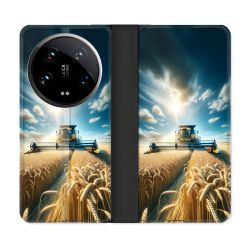 Housse cuir portefeuille Pour Xiaomi 14 Ultra Agriculture Moissonneuse Blé