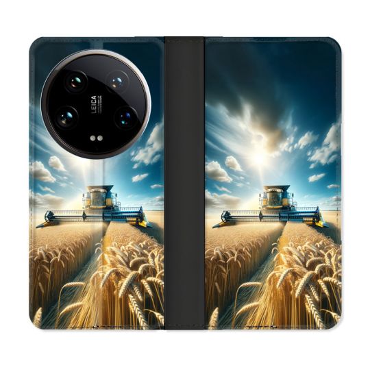 Housse cuir portefeuille Pour Xiaomi 14 Ultra Agriculture Moissonneuse Blé