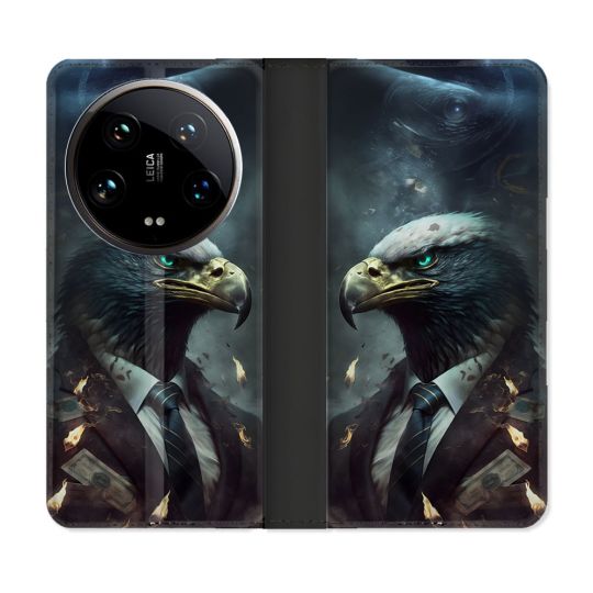 Housse cuir portefeuille Pour Xiaomi 14 Ultra Animal Aigle Business