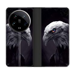 Housse cuir portefeuille Pour Xiaomi 14 Ultra Animal Aigle Royal Noir