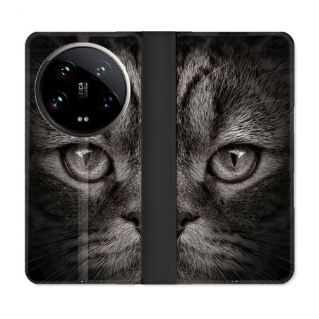 Housse cuir portefeuille Pour Xiaomi 14 Ultra Animal Chat Gris