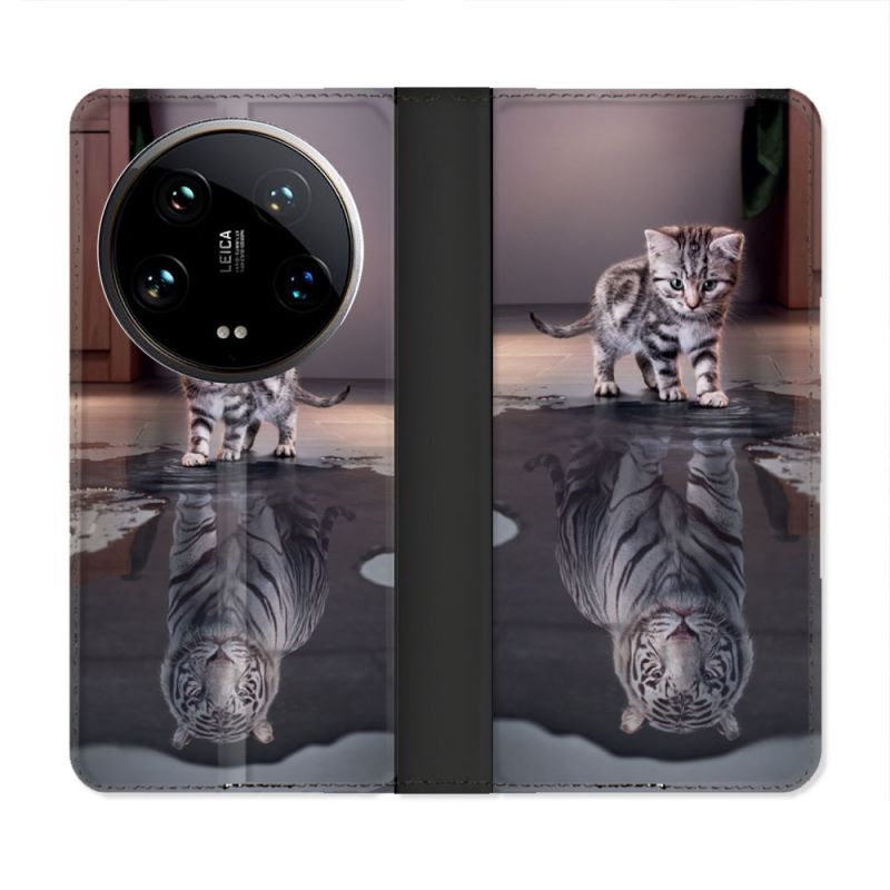Housse cuir portefeuille Pour Xiaomi 14 Ultra Animal Chat Reflet