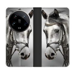 Housse cuir portefeuille Pour Xiaomi 14 Ultra Animal Cheval Blanc