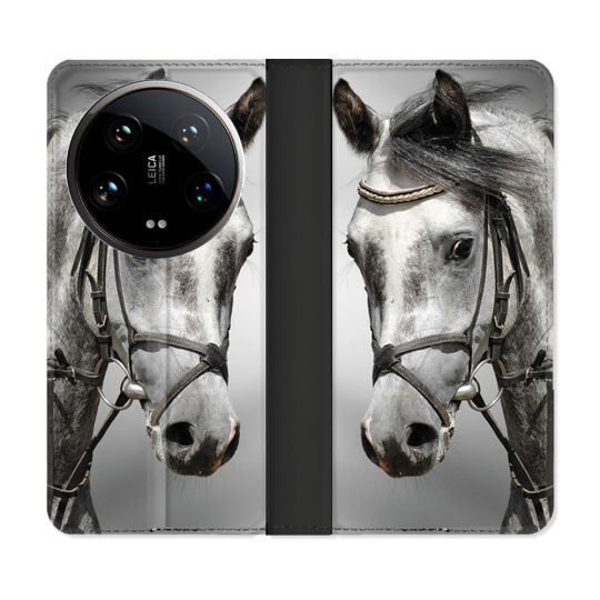 Housse cuir portefeuille Pour Xiaomi 14 Ultra Animal Cheval Blanc