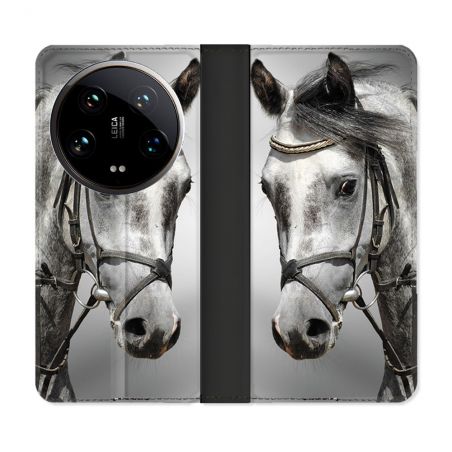 Housse cuir portefeuille Pour Xiaomi 14 Ultra Animal Cheval Blanc