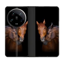 Housse cuir portefeuille Pour Xiaomi 14 Ultra Animal Cheval Marron