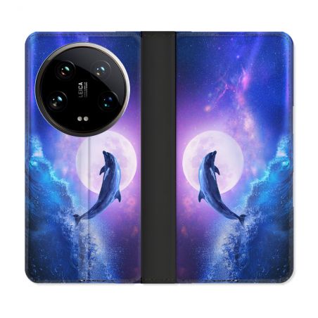 Housse cuir portefeuille Pour Xiaomi 14 Ultra Animal Dauphin Vague