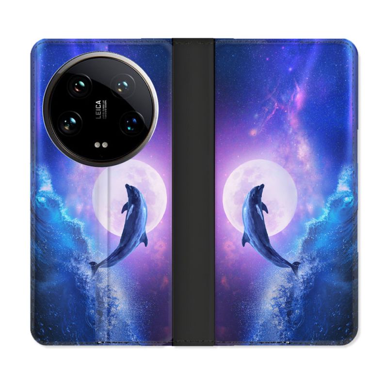Housse cuir portefeuille Pour Xiaomi 14 Ultra Animal Dauphin Vague