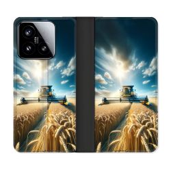 Housse cuir portefeuille Pour Xiaomi 15 Agriculture Moissonneuse Blé