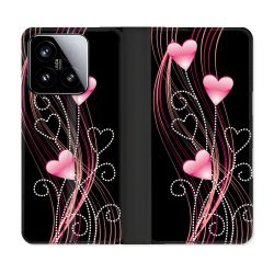 Housse cuir portefeuille Pour Xiaomi 15 Amour Coeur Rose Montant sur Noir