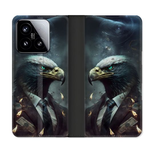 Housse cuir portefeuille Pour Xiaomi 15 Animal Aigle Business