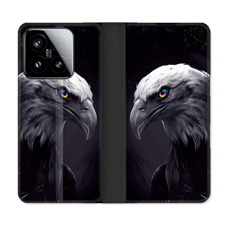 Housse cuir portefeuille Pour Xiaomi 15 Animal Aigle Royal Noir