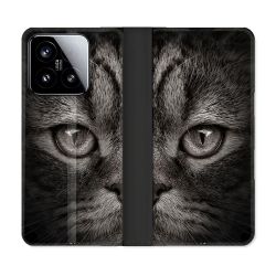 Housse cuir portefeuille Pour Xiaomi 15 Animal Chat Gris