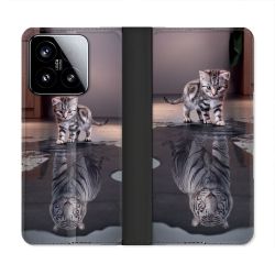 Housse cuir portefeuille Pour Xiaomi 15 Animal Chat Reflet