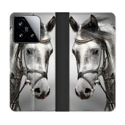 Housse cuir portefeuille Pour Xiaomi 15 Animal Cheval Blanc