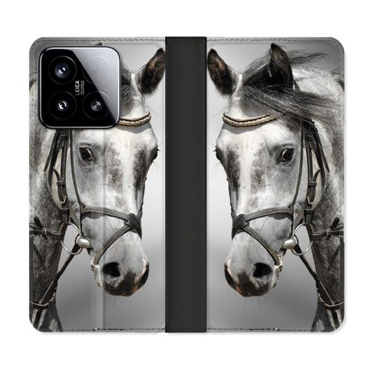 Housse cuir portefeuille Pour Xiaomi 15 Animal Cheval Blanc