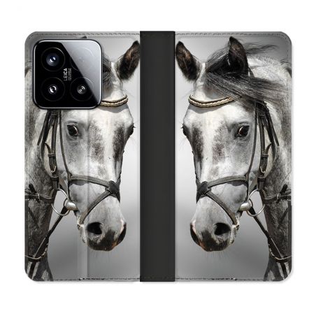Housse cuir portefeuille Pour Xiaomi 15 Animal Cheval Blanc