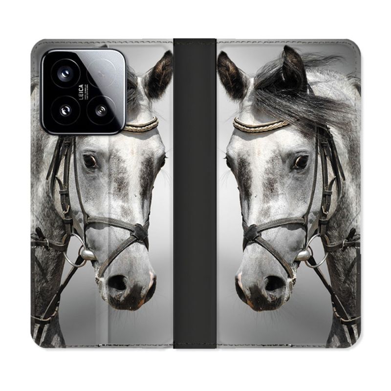 Housse cuir portefeuille Pour Xiaomi 15 Animal Cheval Blanc
