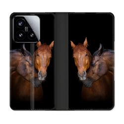 Housse cuir portefeuille Pour Xiaomi 15 Animal Cheval Marron