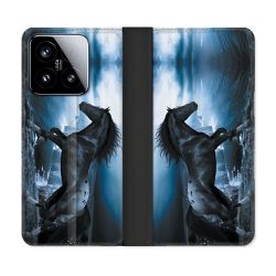 Housse cuir portefeuille Pour Xiaomi 15 Animal Cheval Noir