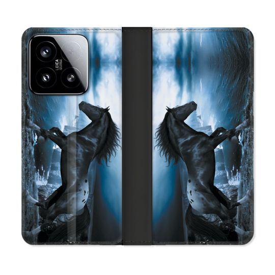 Housse cuir portefeuille Pour Xiaomi 15 Animal Cheval Noir