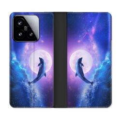 Housse cuir portefeuille Pour Xiaomi 15 Animal Dauphin Vague