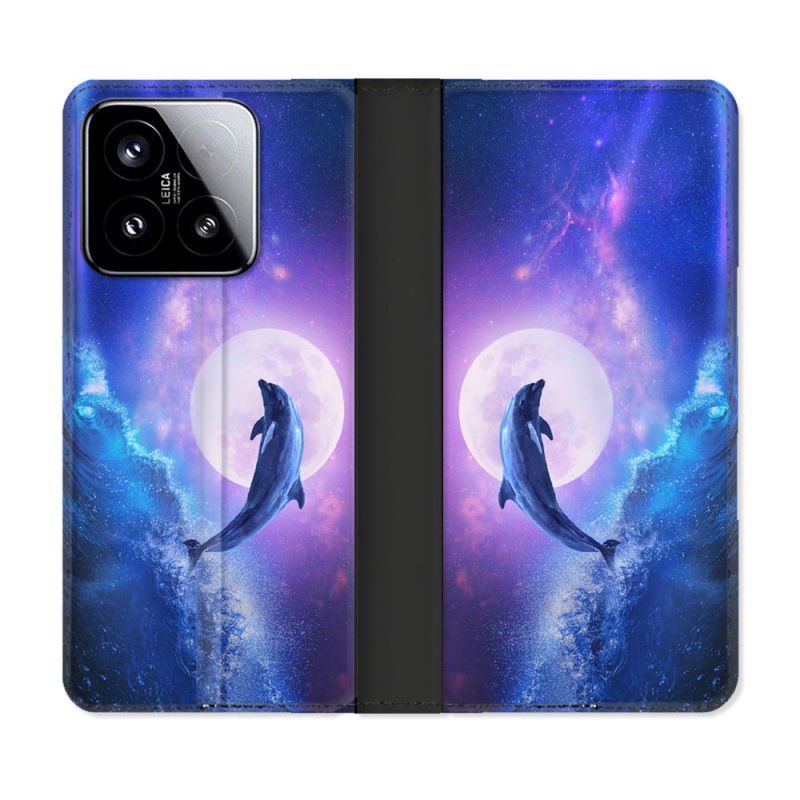 Housse cuir portefeuille Pour Xiaomi 15 Animal Dauphin Vague