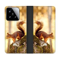 Housse cuir portefeuille Pour Xiaomi 15 Animal Ecureuil Bois