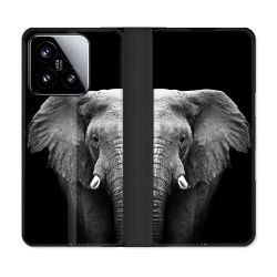 Housse cuir portefeuille Pour Xiaomi 15 Animal Elephant Noir