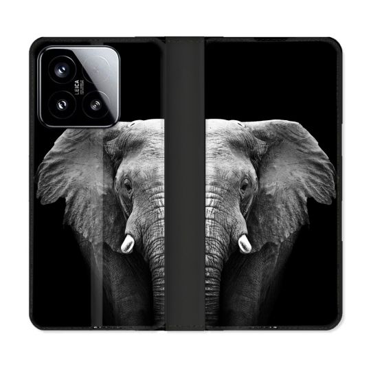 Housse cuir portefeuille Pour Xiaomi 15 Animal Elephant Noir