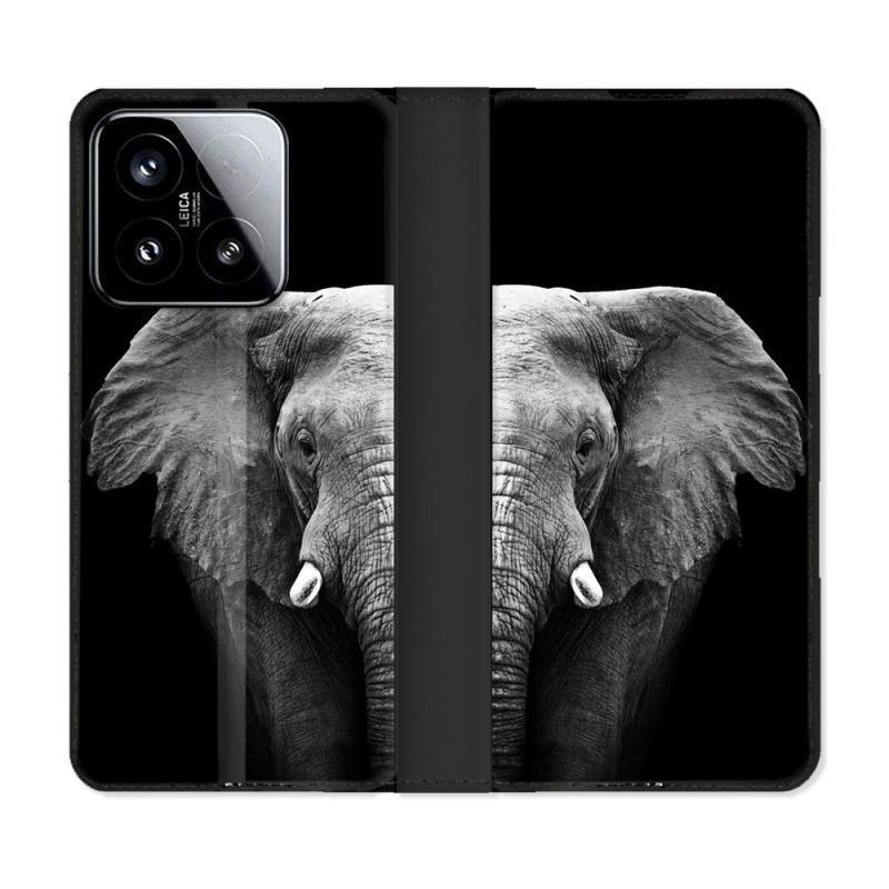 Housse cuir portefeuille Pour Xiaomi 15 Animal Elephant Noir