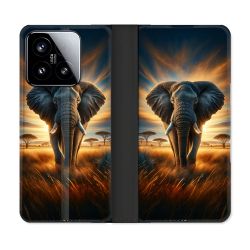 Housse cuir portefeuille Pour Xiaomi 15 Animal Elephant Savane