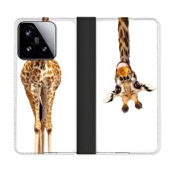 Housse cuir portefeuille Pour Xiaomi 15 Animal Girafe Blanche