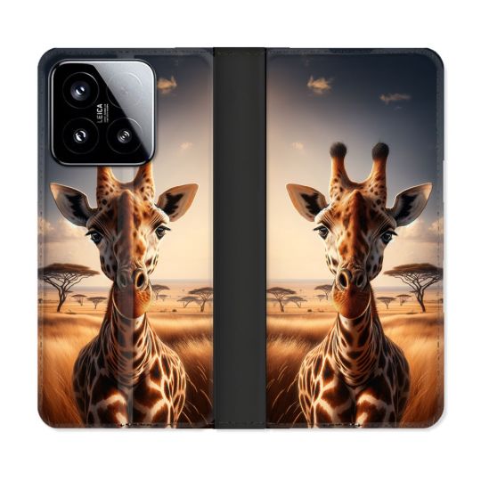 Housse cuir portefeuille Pour Xiaomi 15 Animal Girafe Savane