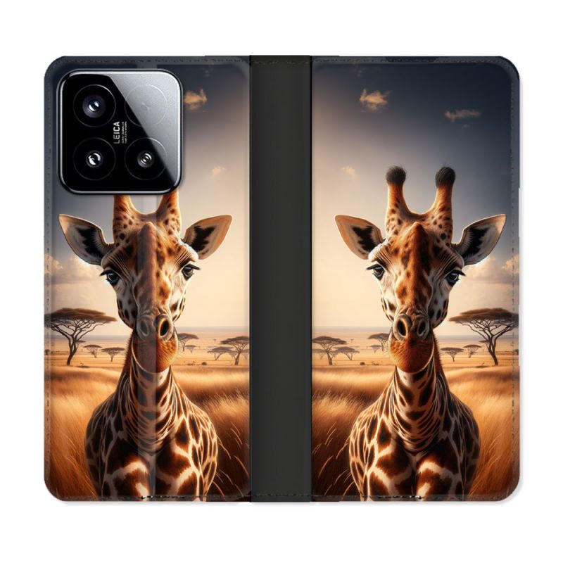 Housse cuir portefeuille Pour Xiaomi 15 Animal Girafe Savane