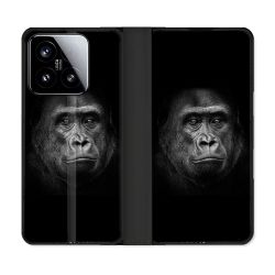 Housse cuir portefeuille Pour Xiaomi 15 Animal Gorille Noir