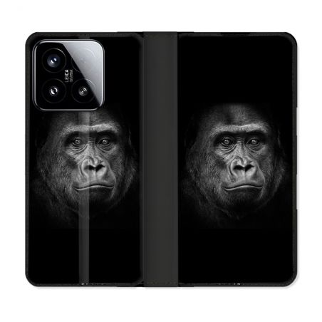 Housse cuir portefeuille Pour Xiaomi 15 Animal Gorille Noir