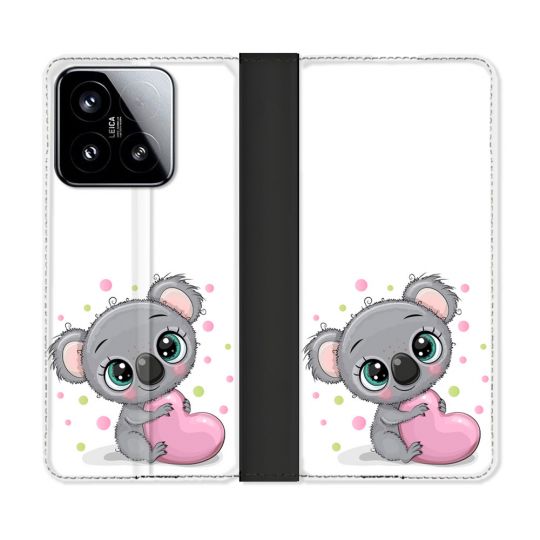 Housse cuir portefeuille Pour Xiaomi 15 Animal Koala Cœur