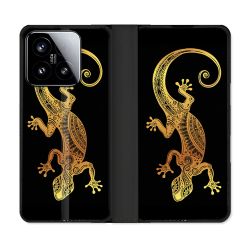 Housse cuir portefeuille Pour Xiaomi 15 Animal Lezard Noir