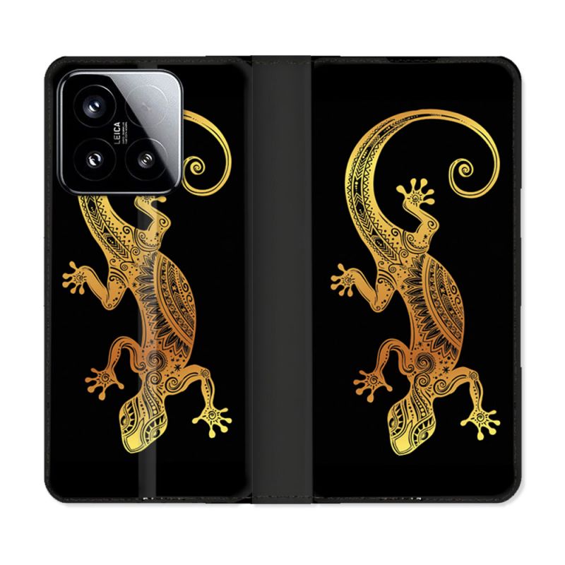 Housse cuir portefeuille Pour Xiaomi 15 Animal Lezard Noir